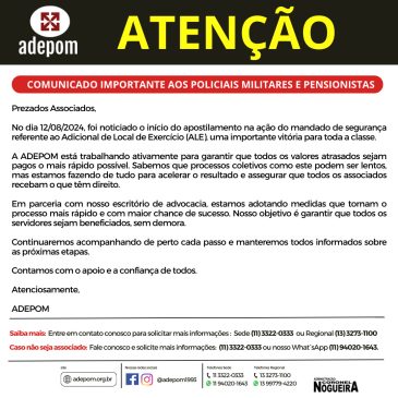 Atenção: comunicado importante sobre a ação ALE