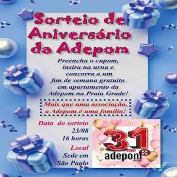 Sorteio de aniversário da Adepom: comemore conosco e participe!